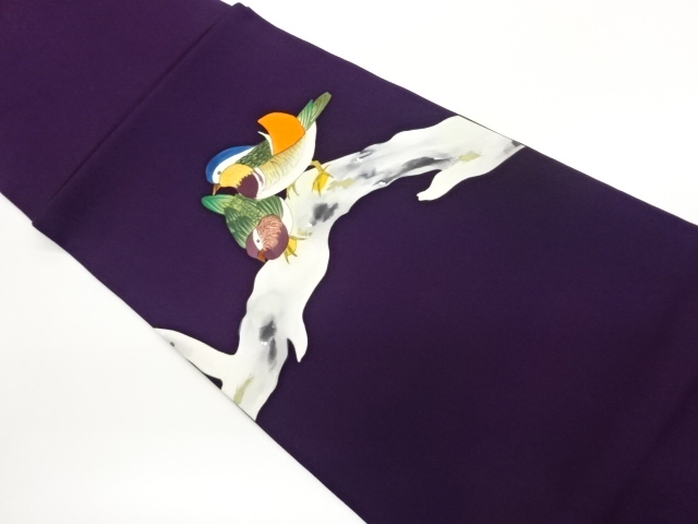 JAPANESE KIMONO / HAND-PAINTED SHIOZE GOLD-LEAF MANDARIN DUCK PATTERN 